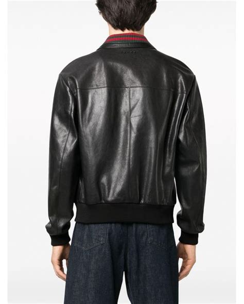 Gucci Web Collar Leather Bomber Jacket In Black For Men Lyst