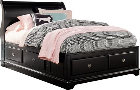 Oberon Black 3 Pc Full Sleigh Bed With 6 Drawer Storage Kids Room