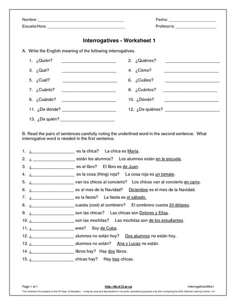 Https://tommynaija.com/worksheet/spanish Question Words Worksheet