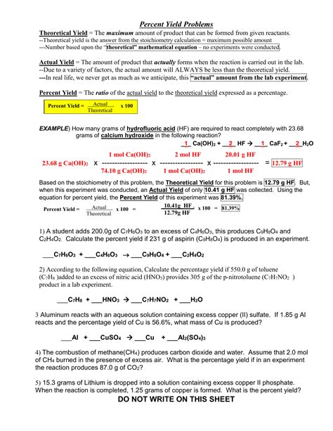 Limiting Reactant Theoretical Yield And Percent Yield Worksheet Answers