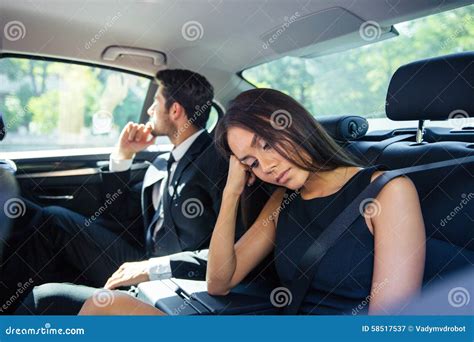 Couple Resting On Back Seat In Car Stock Image Image Of