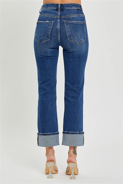 Risen Jeans High Rise Cuffed Straight Jeans Rdp5580 Salttree
