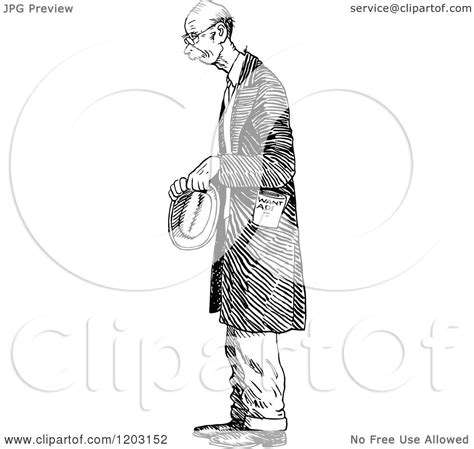 Cartoon Of A Vintage Black And White Nervous Old Man
