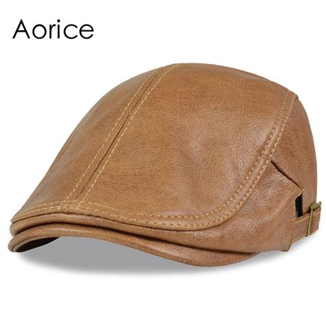 Hl046 Men Genuine Leather Newsboy Hat Cap Gatsby Flat Golf Cabbie Baker Beret Retro Brand New