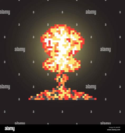 Colored Atomic Explosion In Pixel Art With Flash Stock Vector Image