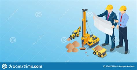 Isometric Drilling Machine Yellow Tractor With Backhoe And Loader