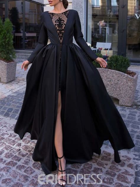 ericdress lace long sleeves black evening dress 2019 15315331 black evening