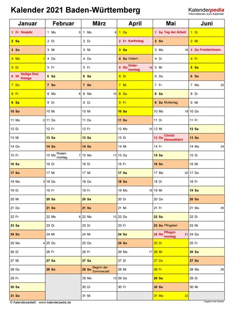 Die verfügbaren dateiformate sind pdf. Kalender 2021 Baden-Württemberg: Ferien, Feiertage, Word ...