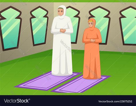 Muslim Mother And Daughter Praying Royalty Free Vector Image