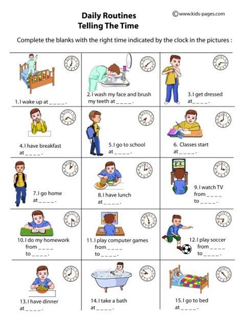 Kids Pages Daily Routines And The Time Daily Routine Worksheet Daily