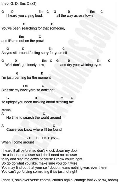 When I Come Around By Green Day Chords And Lyrics Guitar Chords For