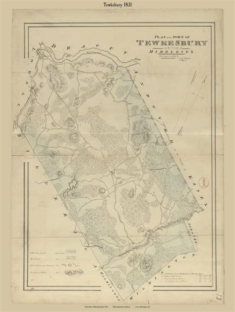 Tewksbury Massachusetts 1831 Old Town Map Reprint Roads House