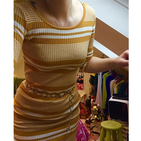 Yellow Bodycon Knitted Dress A Little Hole In The Depop