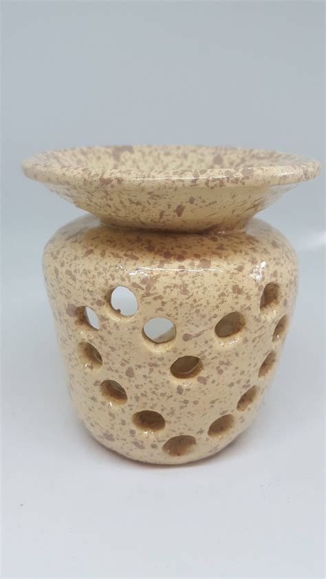 An Oatmeal Decorated Waxoil Melt Burner Hand Etsy Pottery