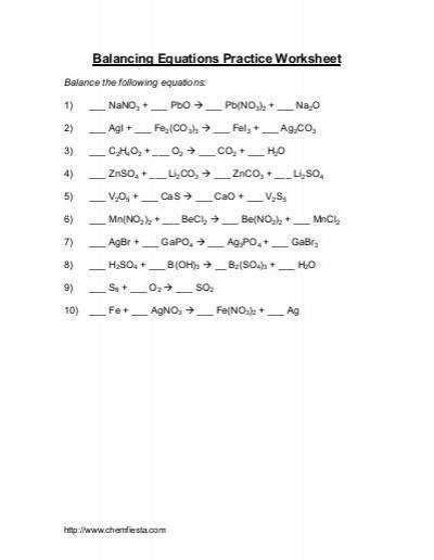 Balancing chemical equations answer key prior knowledge questions (do these before using the gizmo.)[note: Balancing Equations Worksheet 1 Answers