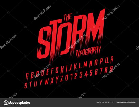 Storm Stylized Font Alphabet Numbers Vector Illustration Stock Vector
