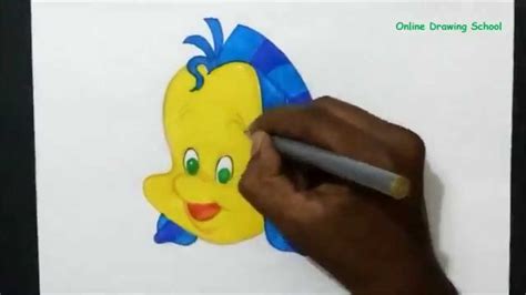 How To Draw Flounder From The Little Mermaid Youtube