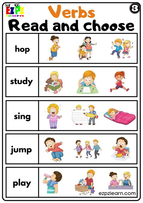 Verbs Read And Choose Easy Worksheet For K5 And Esl Students Pdf