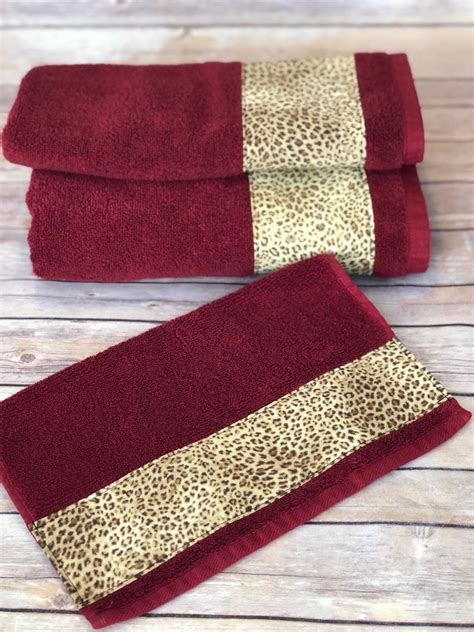 Leopard Red Bath Towels Cream And Brown Leopard Print On Red Etsy