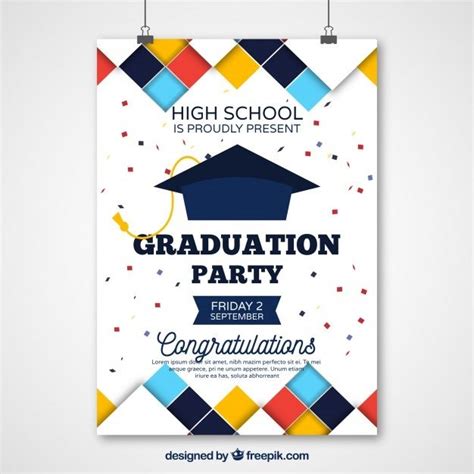 Premium Vector Graduation Party Poster With Colored Squares