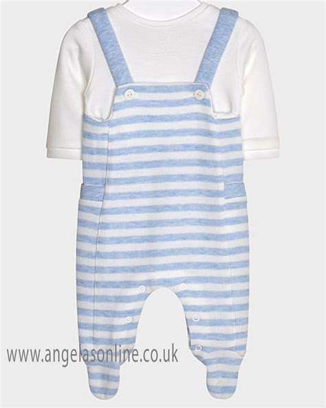 Mayoral Baby Boys Cropped Sleeve Striped Winter Dungaree 2604 18 Blue