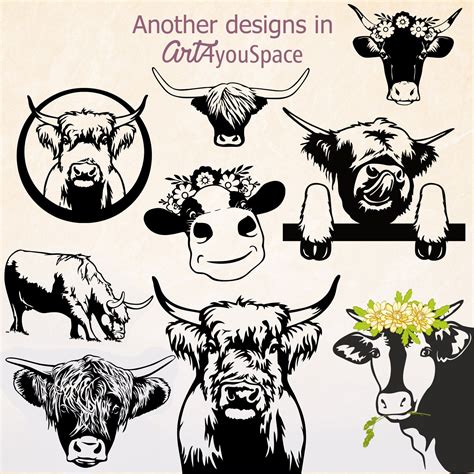 Highland Cow SVG, PNG, DXF Download, Farm Clipart, Scottish Heifer Vec
