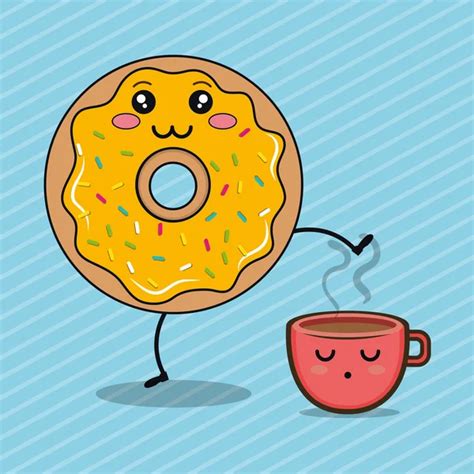 Donut And Coffee Kawaii Cartoon — Stock Vector © Yupiramos 127119522