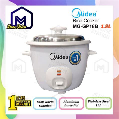 midea rice cooker 1 8l mg gp18b mggp18b periuk nasi elektrik 1 8 liter shopee malaysia