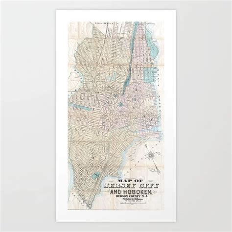 Buy Vintage Map Of Jersey City And Hoboken 1886 Art Print By