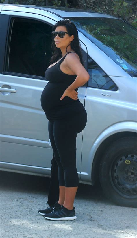 pregnant kim kardashian in tights workout at vacationing in st barts 08 18 2015 hawtcelebs