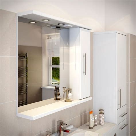 Essentials White Gloss Mirror With Lights And Cabinet 750mm Width