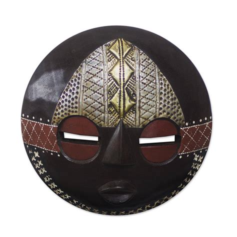Round African Sese Wood Mask In Brown From Ghana Elikem Child Novica