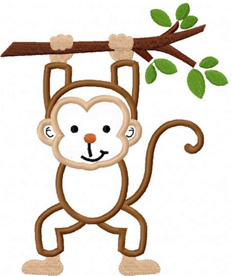 Monkey With Branch Applique Machine Embroidery Design No0023 Etsy