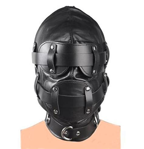 leather padded blindfold hood mask halloween lace up gimp unisex full face mask hood role play