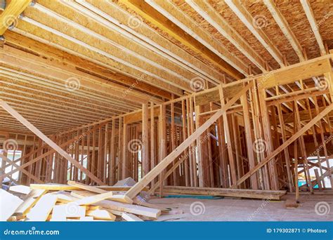 Framing Beam Of New House Under Construction Home Framing Royalty Free