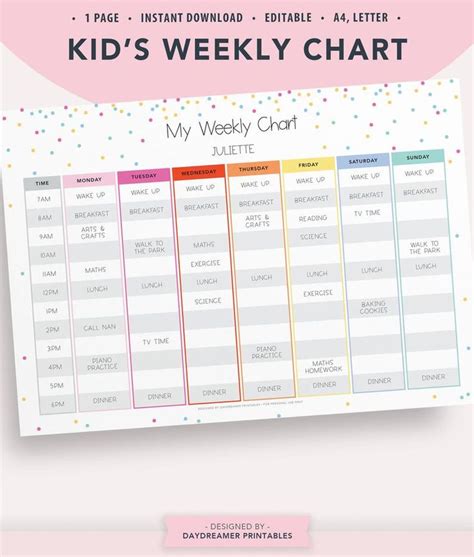 Editable Kids Weekly Planner Schedule Chart Kids Daily Schedule