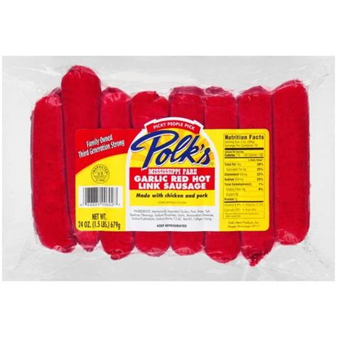 Polks Meat Products Mississippi Garlic Red Hot Link Sausage 24 Oz