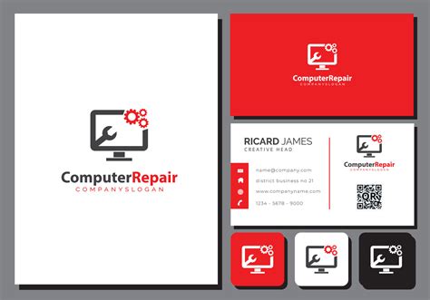 Computer Repair Service Logo Template With Business Card 9260450 Vector