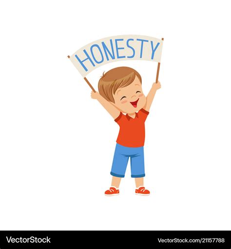Cute Boy Holding Message Board With Text Honesty Vector Image