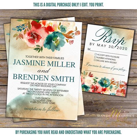 Find & download free graphic resources for wedding invitation. Red and Teal Floral Wedding Invitation! | Watercolor ...
