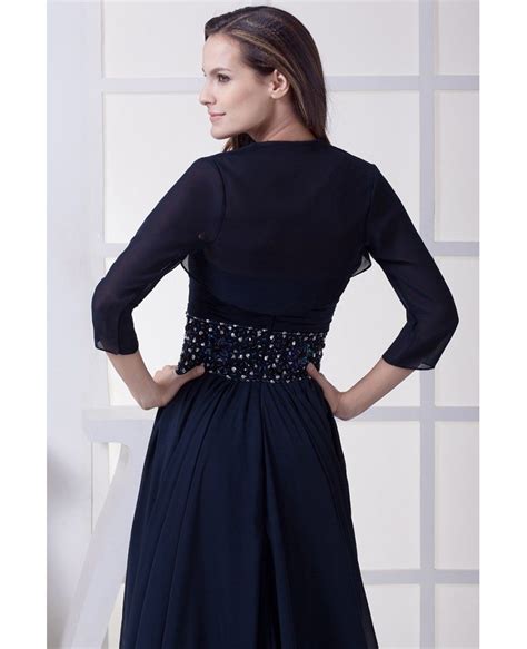 Navy Blue Elegant Mother Of The Bride Dresses With Jacket Beaded
