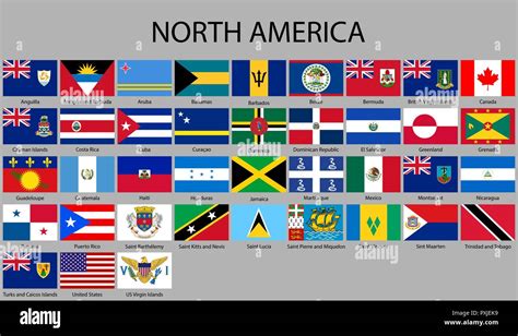 All Flags Of North America Vector Illustration Flag Set Stock Vector