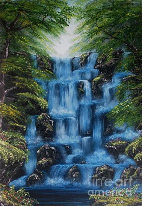 Print Of Original Oil Painting Misty Waterfall Art And Collectibles