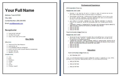 sample receptionist resume  word templates