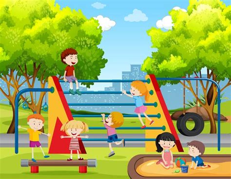 Children Playing At Playground 365520 Vector Art At Vecteezy