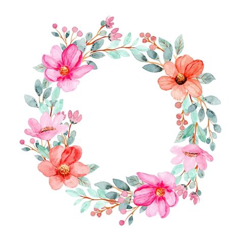 Watercolor Wreath Of Pink Flowers Premium Vector