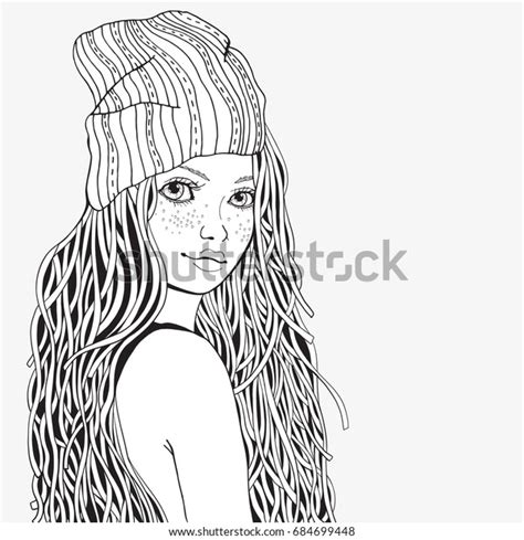 Cute Girl Coloring Book Page Adult Stock Vector Royalty