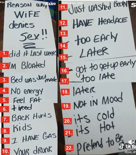 Man Shares Epic List Of Wifes Excuses For Not Having Sex With Him Headline Health
