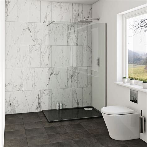 Mode Luxury 8mm Wet Room Glass Panel 1200mm With Left Handed Black Tray 1200 X 800 Wet Room