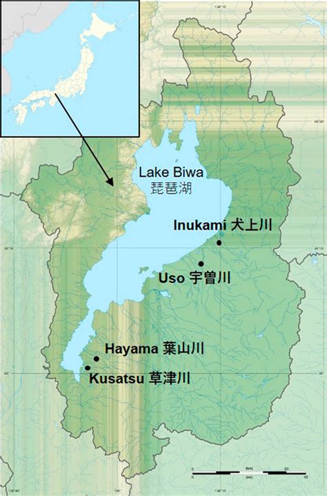 Map Of The Lake Biwa Basin Shiga Prefecture Japan Showing Locations